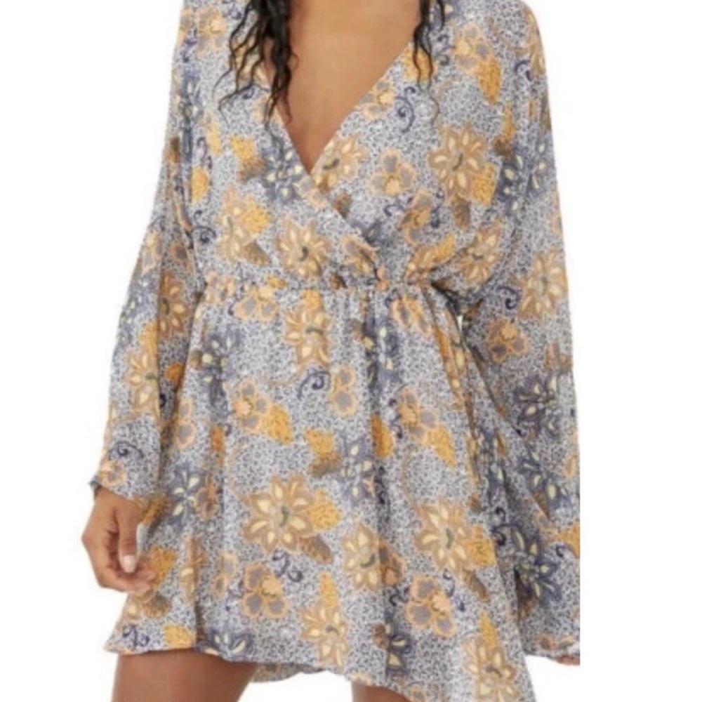 Free People Teegan Floral Long Sleeve‎ Boho Minidress in Sky Combo - Picture 6 of 9